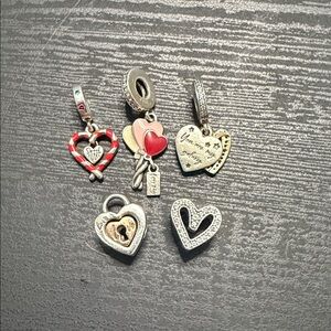 Pandora Heart Charm Lot (5 charms) with Red, Pink, Gold, Silver Accents